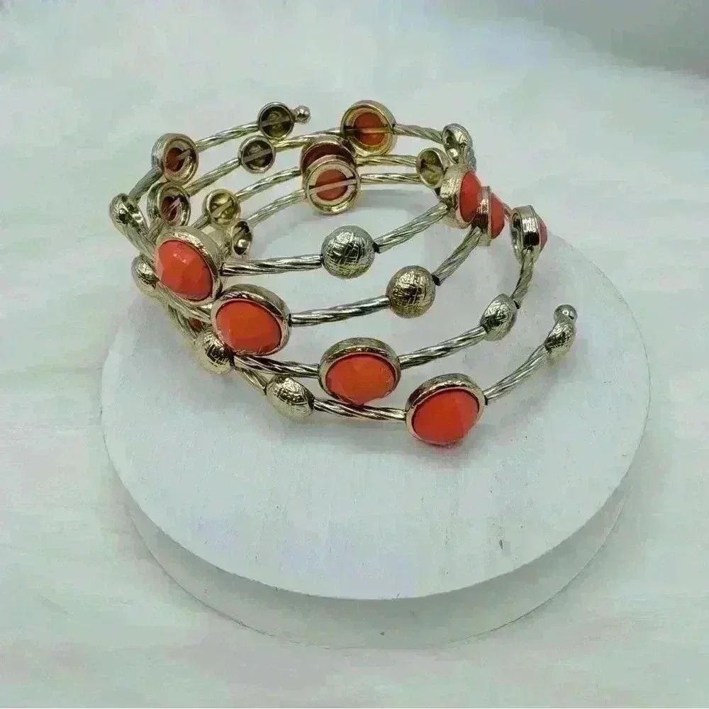 Gold Orange Spiral Bracelet